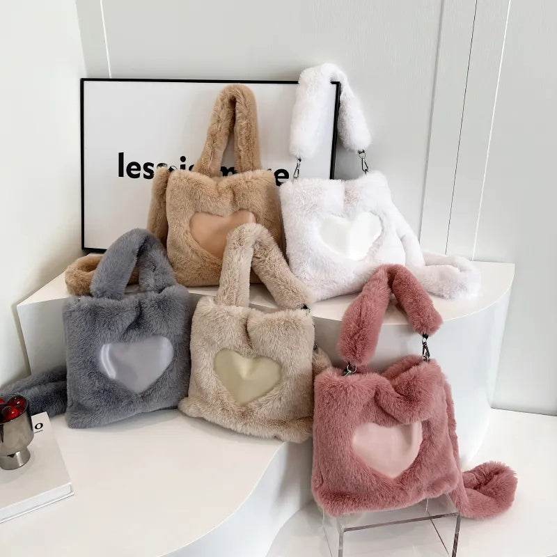 Women Fluffy Shoulder Bag Top-handle Bag Female Autumn Winter Handbag Plush Tote Girls Fashion Shopping Bags Handbags For Women - terrifictrend