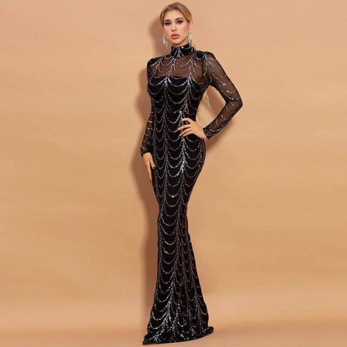 Sequins Women Maxi Dresses Long Sleeve Female Party Dresses - terrifictrend