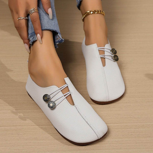 Casual Square Toe Flats Shoes Fashion Slip-on Button Loafers Women Shoes - terrifictrend