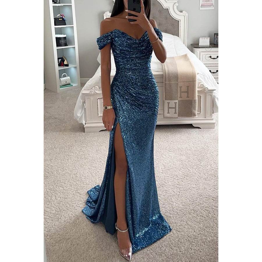 Party Sequins Off-neck Split Dress INS Casual Fashion Dress Women - terrifictrend