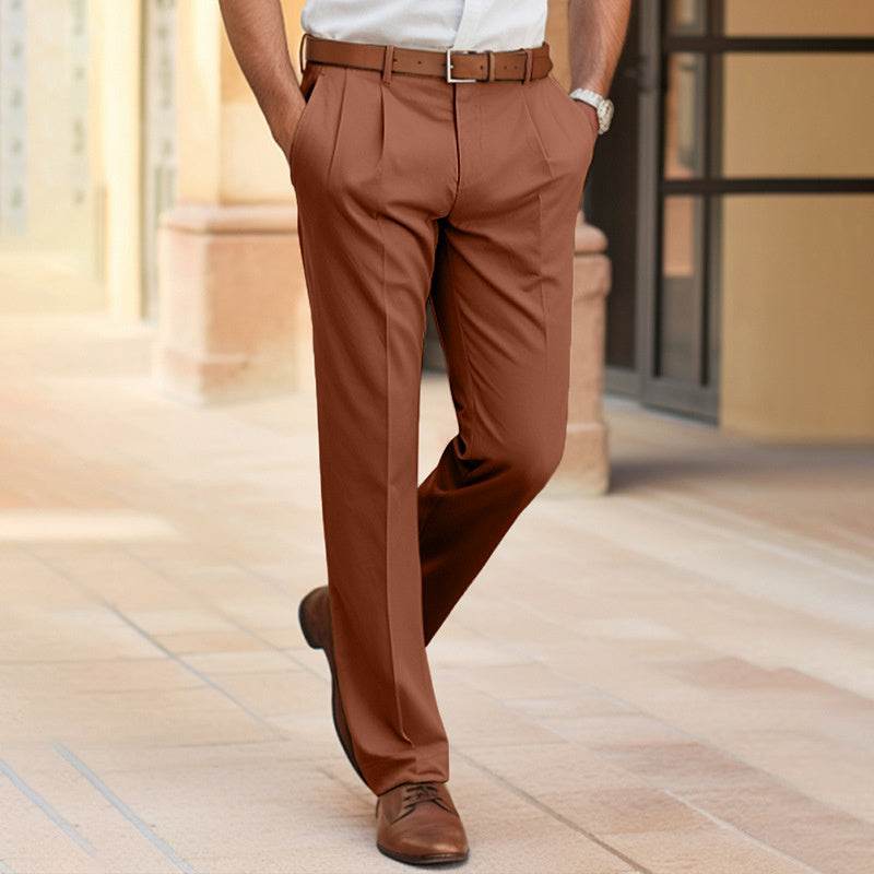 Men's Casual Suit Pants Fashion Trousers Mid Waist Straight Long Pants For Office Business Formal - terrifictrend