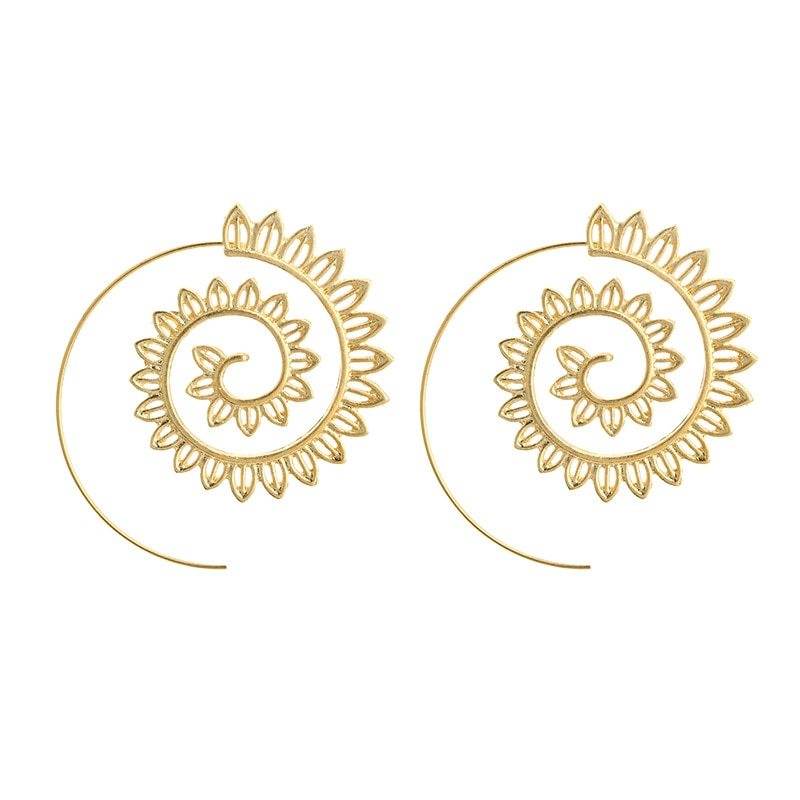 Round Spiral Earrings For Women Gold Color Big Exaggerated Gear Earrings - terrifictrend