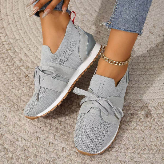 New Lace Up Mesh Flats Shoes For Women Breathable Casual Breathable Walking Wedges Shoes - terrifictrend