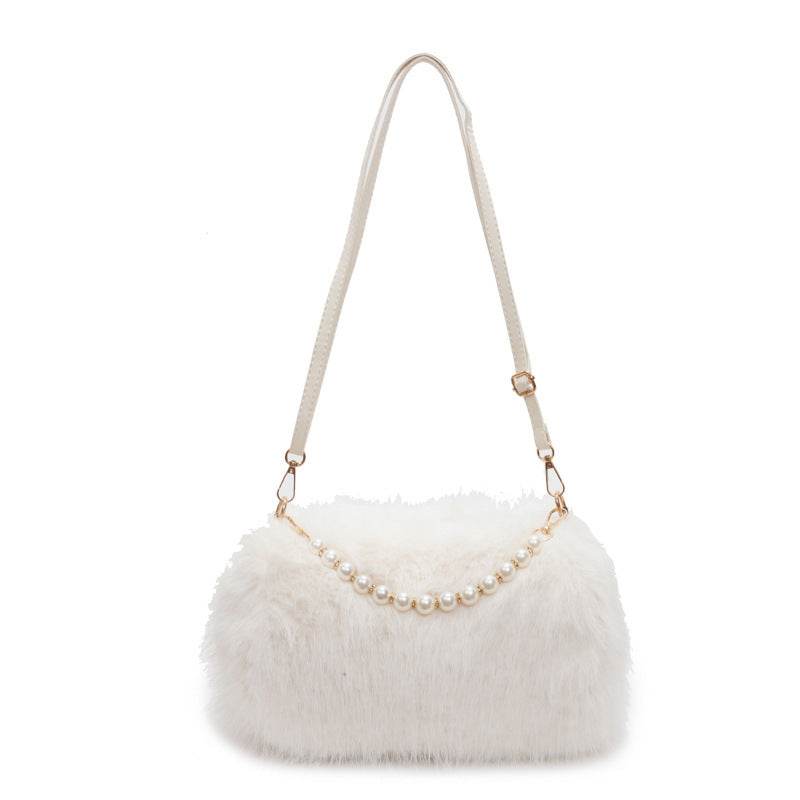 Autumn And Winter Fashion Shoulder Bags Pearl Chain Crossbody Bag Versatile Commuting Armpit Plush Female Bag - terrifictrend
