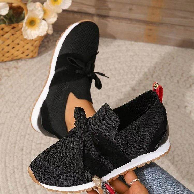 New Lace Up Mesh Flats Shoes For Women Breathable Casual Breathable Walking Wedges Shoes - terrifictrend