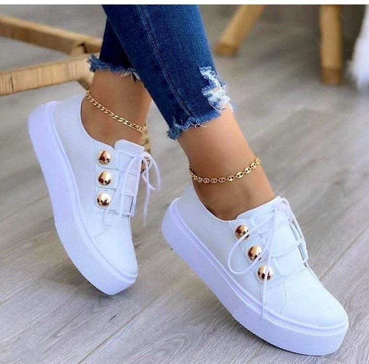 Lace-up Flats Sneakers Women Rivet Casual Shoes - terrifictrend