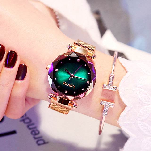 Rose Gold Women Watches Fashion Diamond Ladies Starry Sky Magnet Watch Waterproof Female Wristwatch - terrifictrend