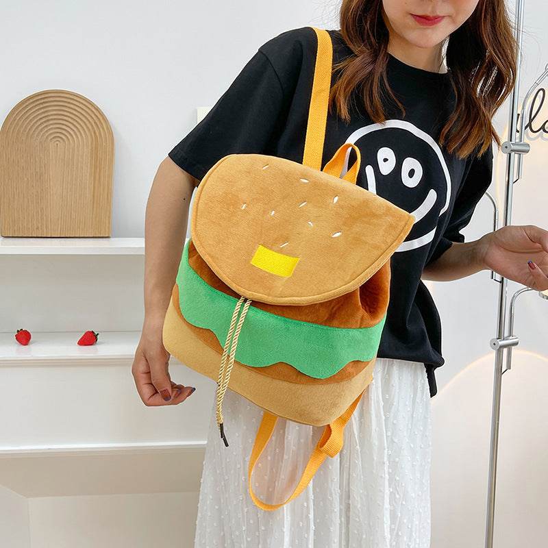 Cute Hamburger Plush Backpack Soft Cartoon Burger Plush Coin Purse Girls Kindergarten School Bookbag Children Kids Pack - terrifictrend