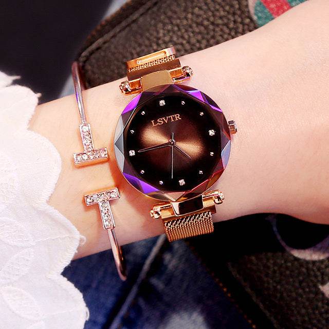 Rose Gold Women Watches Fashion Diamond Ladies Starry Sky Magnet Watch Waterproof Female Wristwatch - terrifictrend