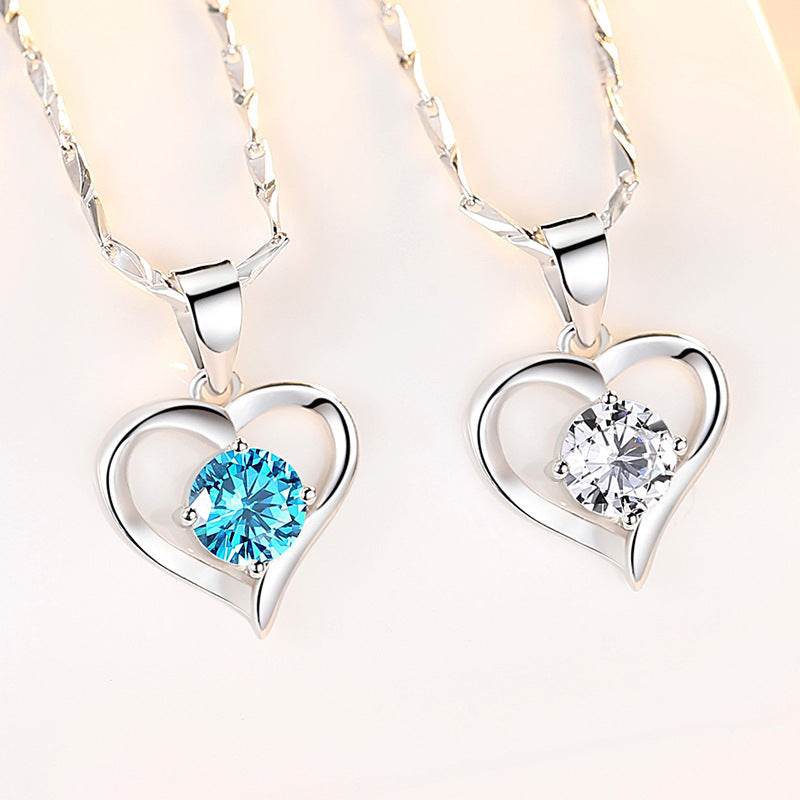 S999 Sterling Silver Necklace Women's Heart-shaped Pendant - terrifictrend