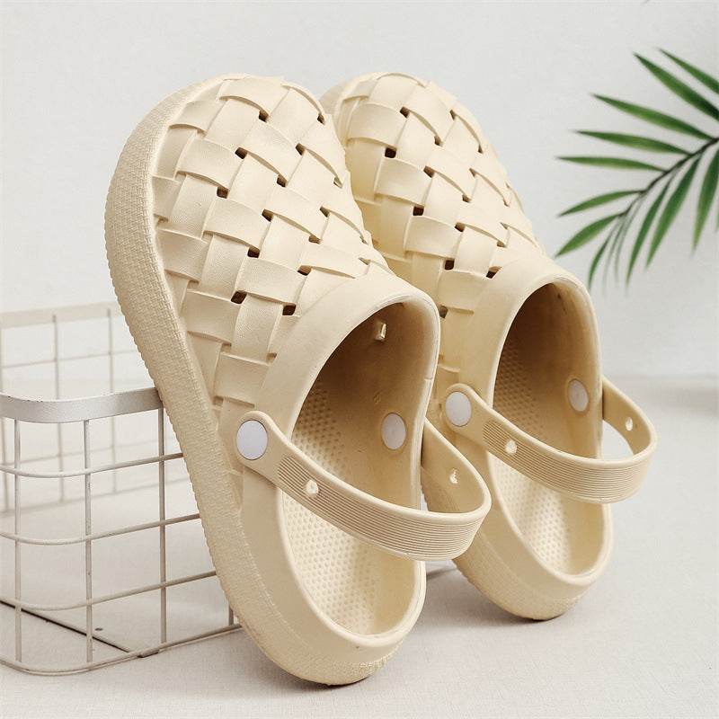 Cross-woven Clogs Shoes Summer Platform Baotou Dual-use Slippers Outdoor Garden Indoor Floor Bathroom Cozy Slipper Women House Shoes - terrifictrend