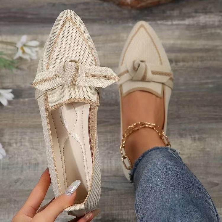 Fashion Pointed Toe Bow Flat Shoes For Women Lying Woven Slip-on Breathable Shoes Summer - terrifictrend
