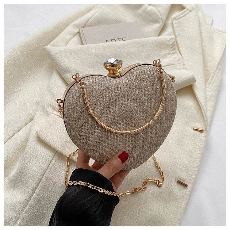 Evening Clutch Bag Women Bag Shiny Handbag Heart Shape Metal Clutches Bag Fashion Chain Shoulder Crossbody Bag Luxury Lady Purse Valentines Day Outfit - terrifictrend