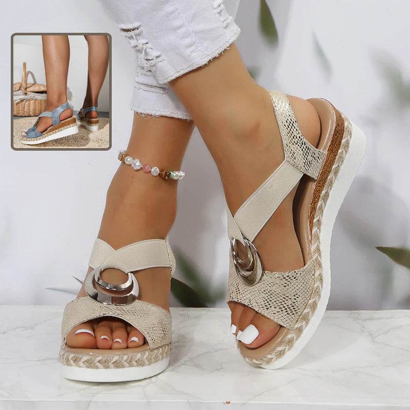 Women's Peep Toe Serpentine Wedges Sandals With Circle Design Casual Summer Shoes - terrifictrend
