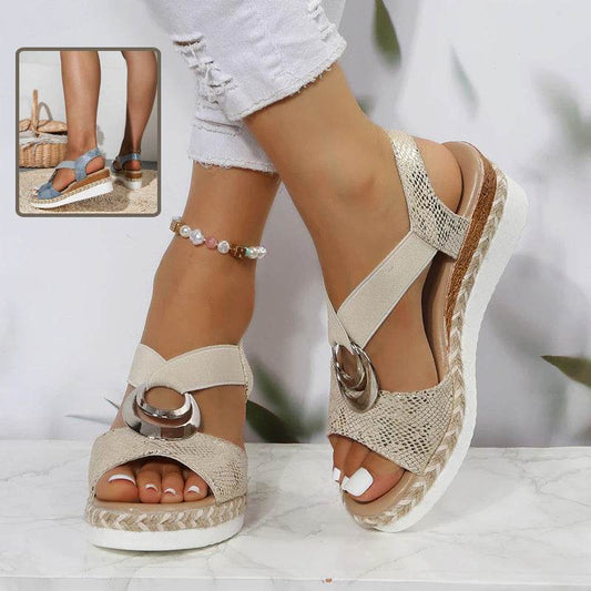 Women's Peep Toe Serpentine Wedges Sandals With Circle Design Casual Summer Shoes - terrifictrend