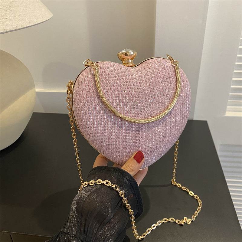 Evening Clutch Bag Women Bag Shiny Handbag Heart Shape Metal Clutches Bag Fashion Chain Shoulder Crossbody Bag Luxury Lady Purse Valentines Day Outfit - terrifictrend