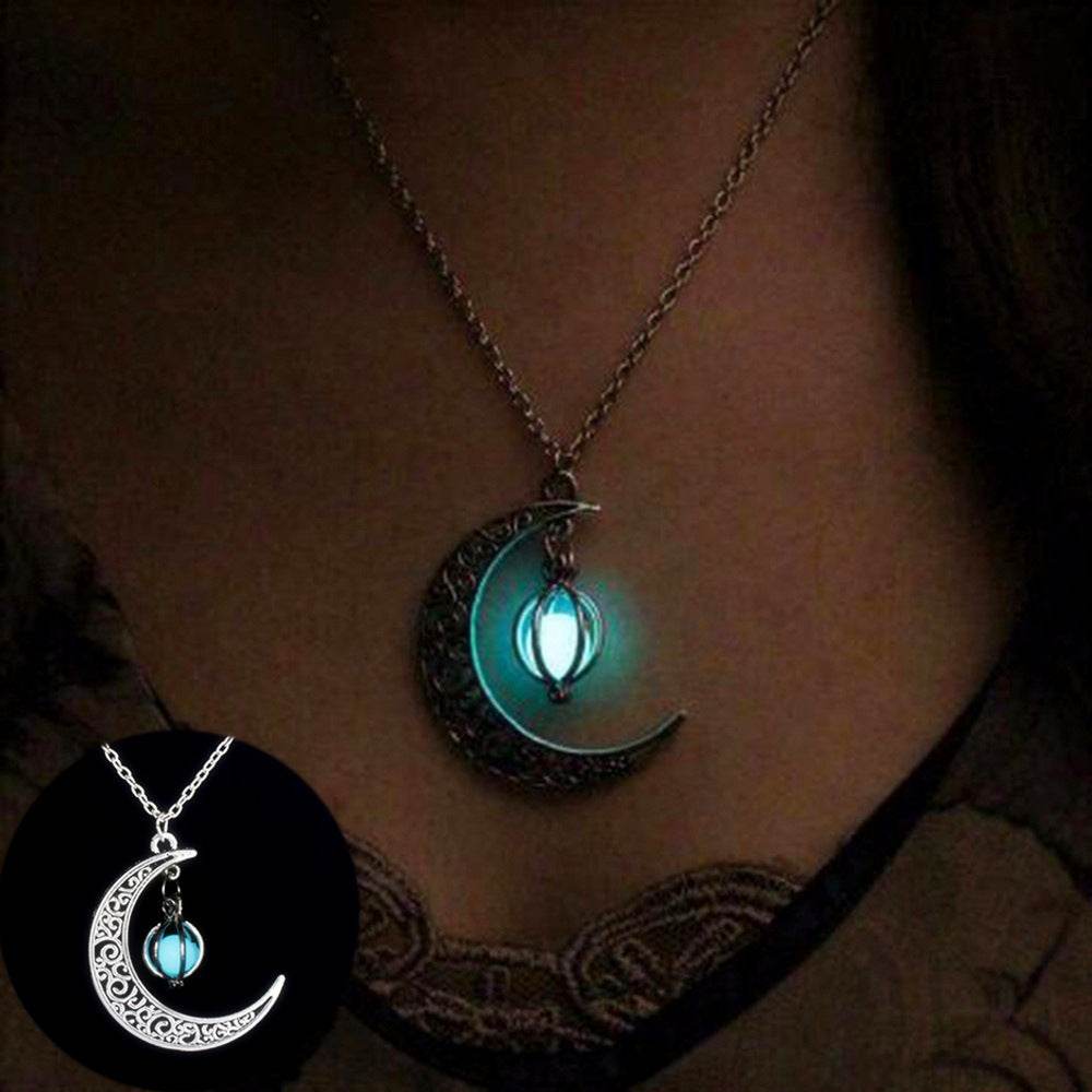 Fashion Moon Natural Glowing Stone Healing Necklace Women Gift Charm Luminous Pendant Necklace Jewelry - terrifictrend