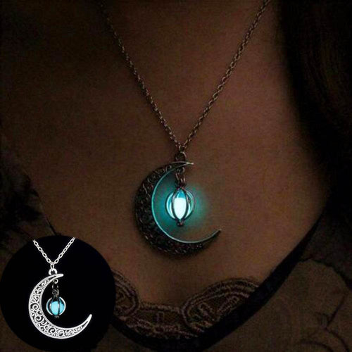 Fashion Moon Natural Glowing Stone Healing Necklace Women Gift Charm Luminous Pendant Necklace Jewelry - terrifictrend