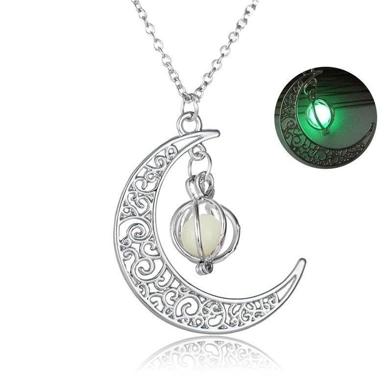 Fashion Moon Natural Glowing Stone Healing Necklace Women Gift Charm Luminous Pendant Necklace Jewelry - terrifictrend