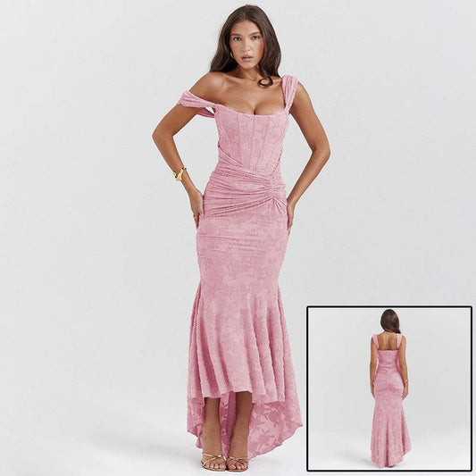 Mozision Off-shoulder Backless Sexy Evening Dress For Women Purple Sleeveless Strapless Ruched Bodycon Club Party Dress - terrifictrend