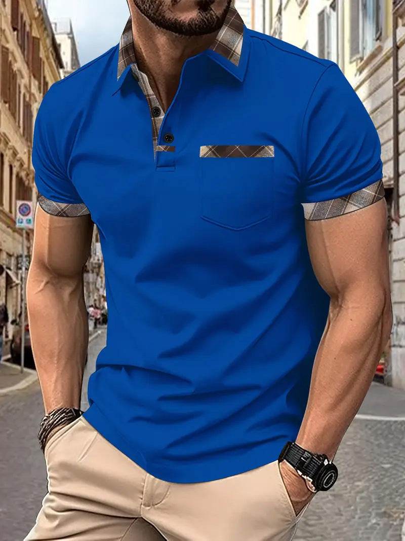 Season New Men's Short Sleeve Fashion Plaid Colorblock T-shirt - terrifictrend