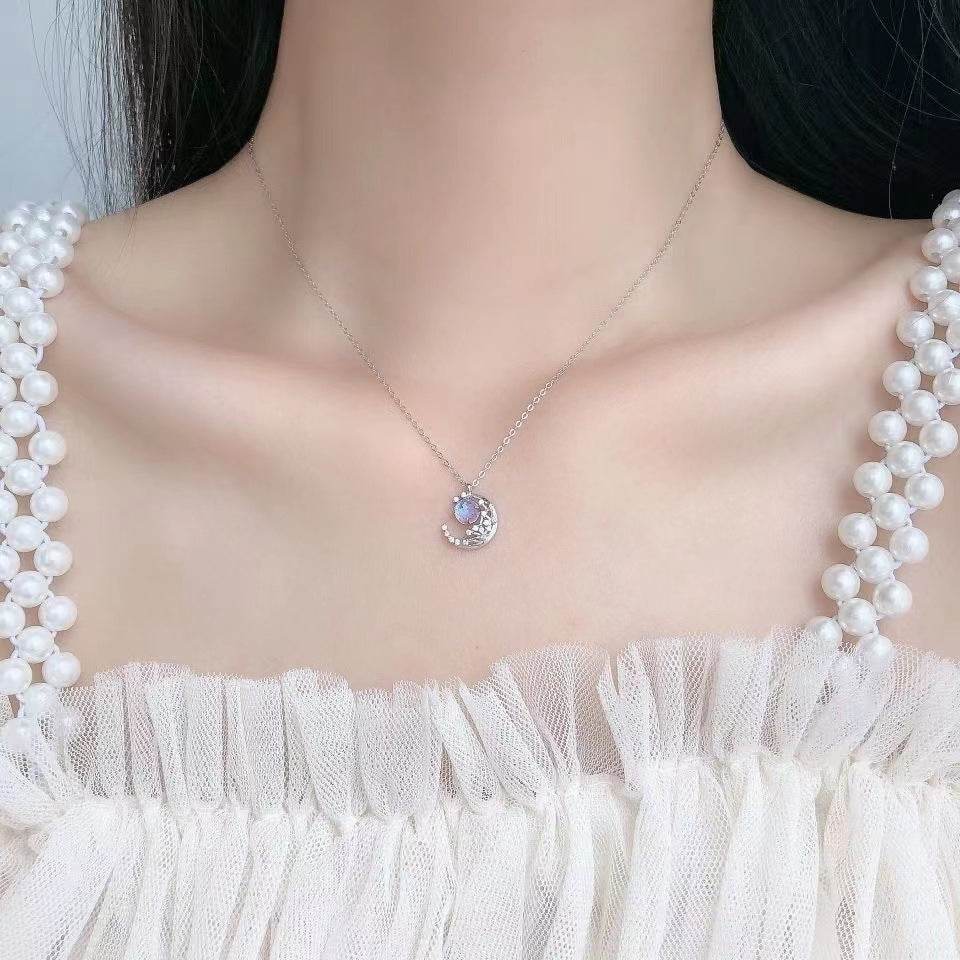 Dream Fall Star Moon Necklace Crescent Moon Diamond Inlaid Clavicle Chain - terrifictrend