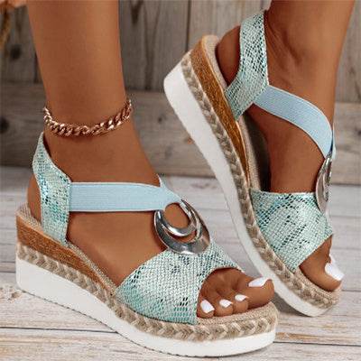 Women's Peep Toe Serpentine Wedges Sandals With Circle Design Casual Summer Shoes - terrifictrend