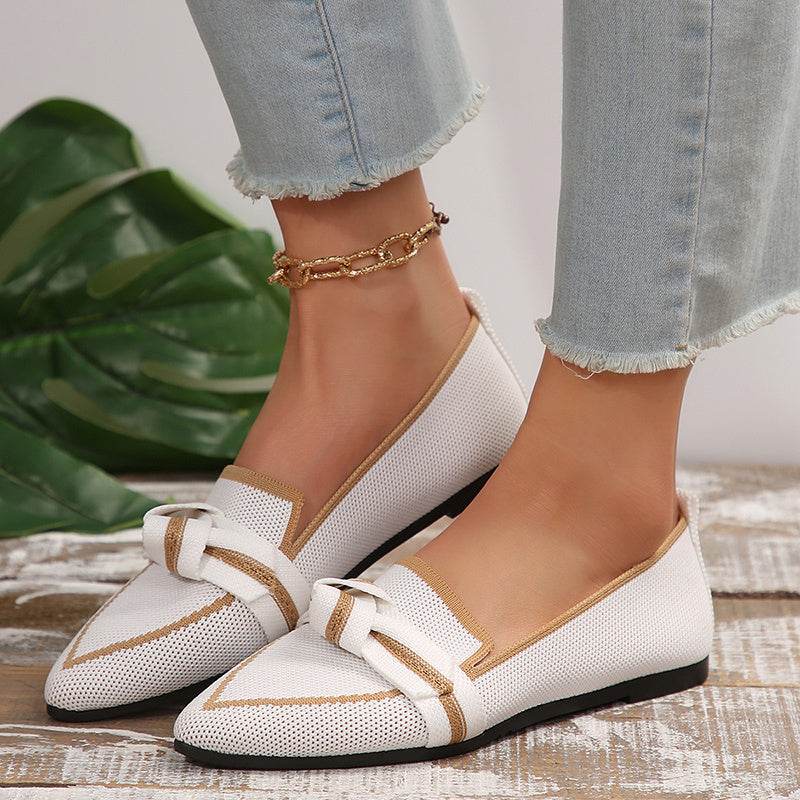Fashion Pointed Toe Bow Flat Shoes For Women Lying Woven Slip-on Breathable Shoes Summer - terrifictrend