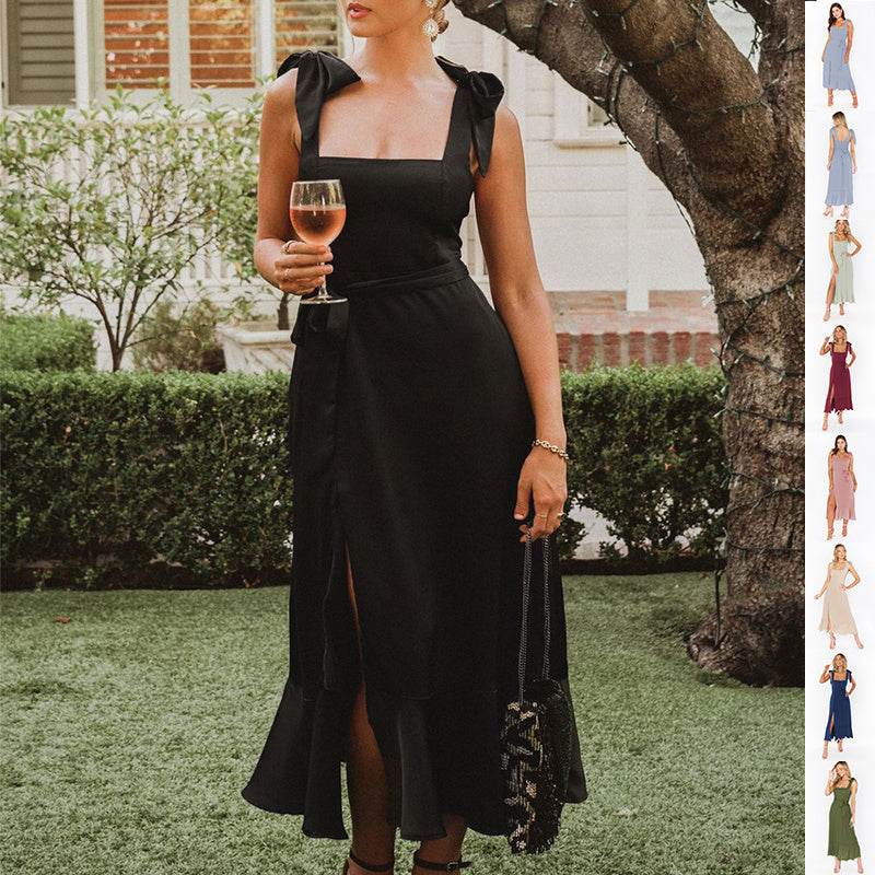 Temperament Suspender Split Dress With Lace-up Design Fashion Summer Ruffled Beach Dresses For Women - terrifictrend