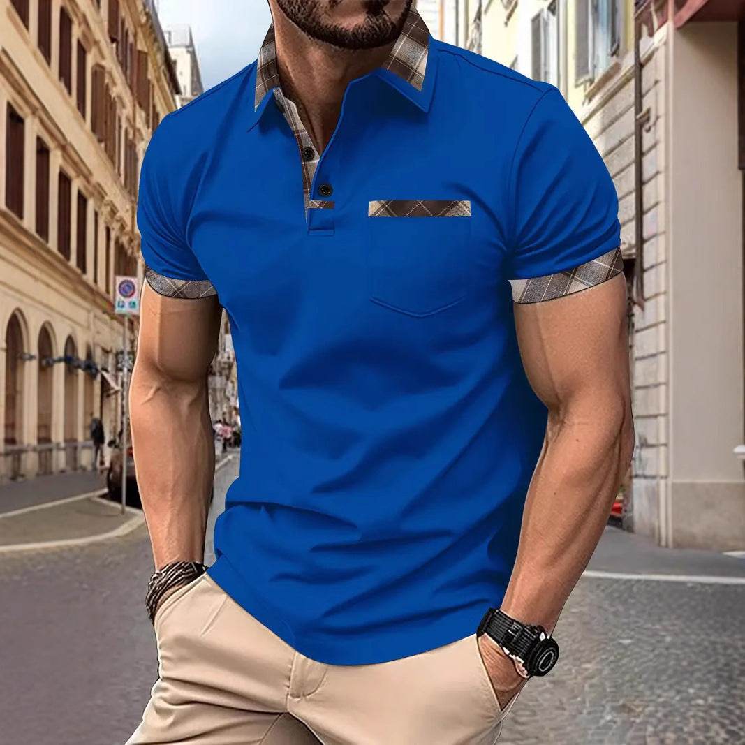 Season New Men's Short Sleeve Fashion Plaid Colorblock T-shirt - terrifictrend