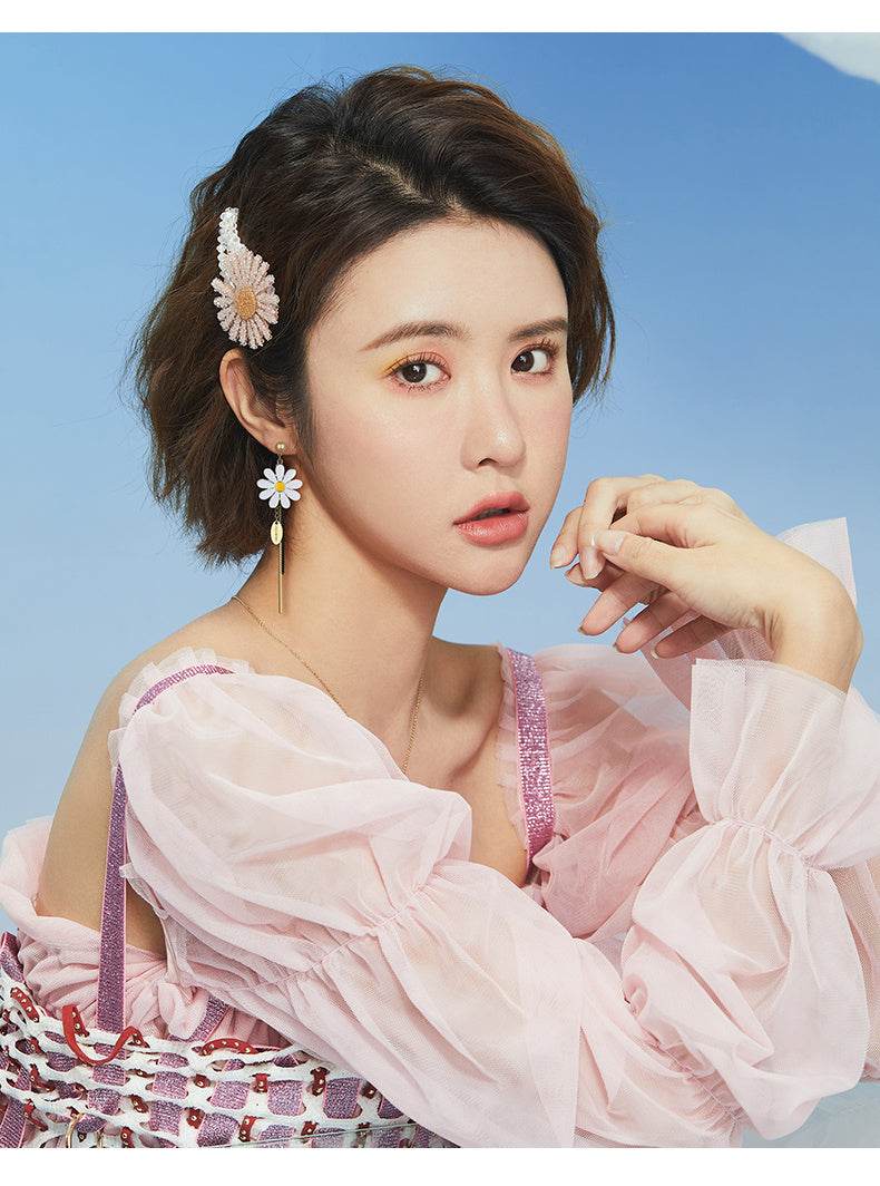 Long Tassel Asymmetric Flower Earrings - terrifictrend