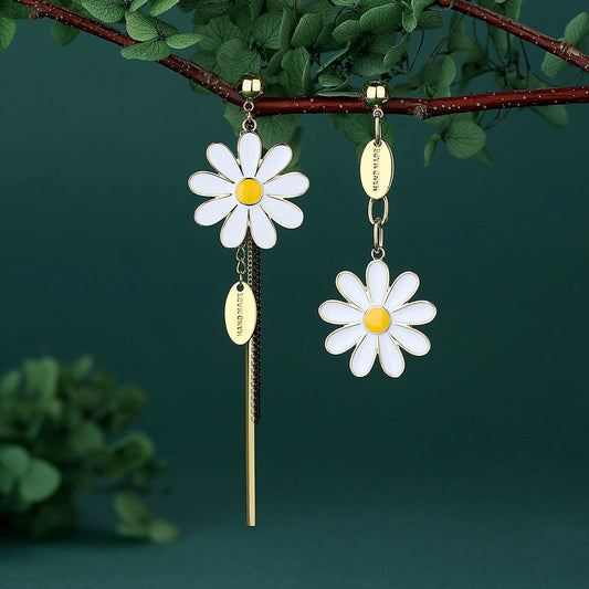 Long Tassel Asymmetric Flower Earrings - terrifictrend