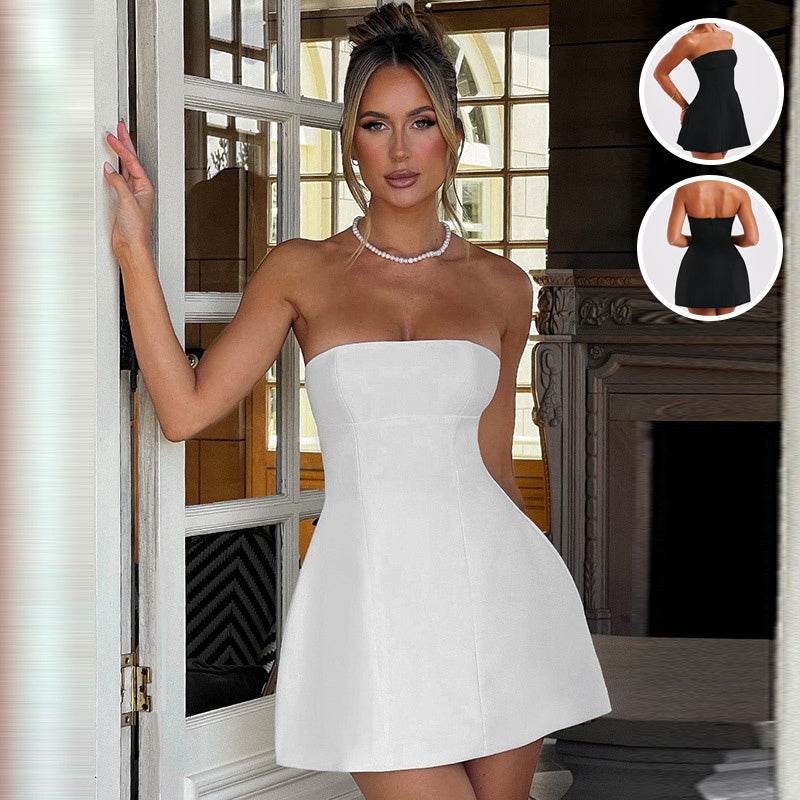 Fashion Tube Dress Summer Solid Color Sasual Backless Slim Short Dresses Party Womens Clothing - terrifictrend