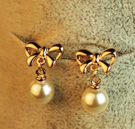 Hypoallergenic Heart-shaped Zircon Earrings Women's Bow Pearl Earrings - terrifictrend