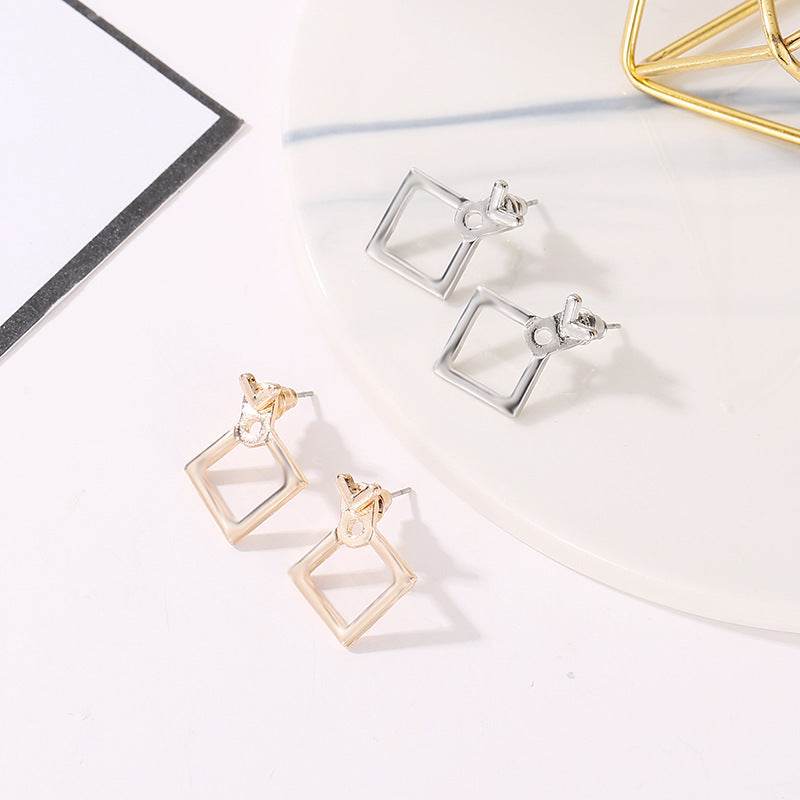 Hollow Diamond Square Stud Earrings - terrifictrend