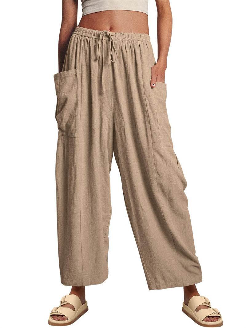 Fashion Wide Leg Pants Summer Loose Elastic High Waist Pleated Trousers Solid Color Womens Clothing - terrifictrend