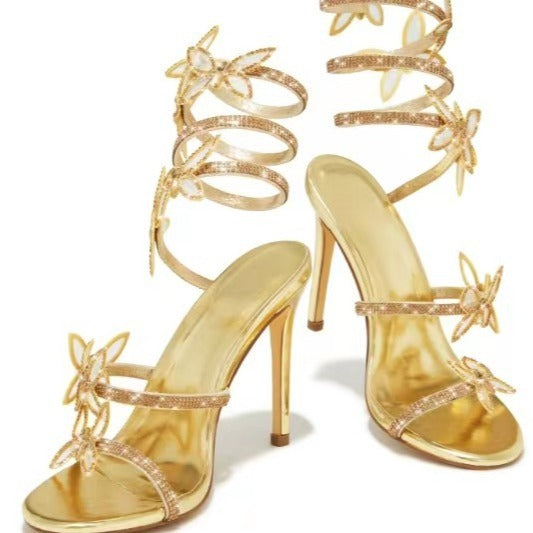 "Rhinestone Butterfly Stiletto Sandals"