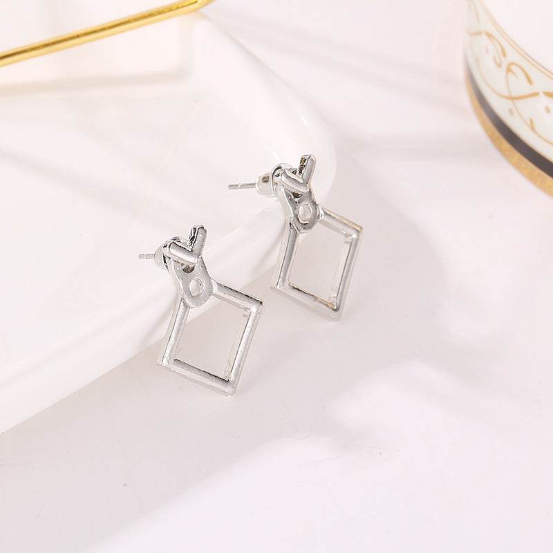 Hollow Diamond Square Stud Earrings - terrifictrend