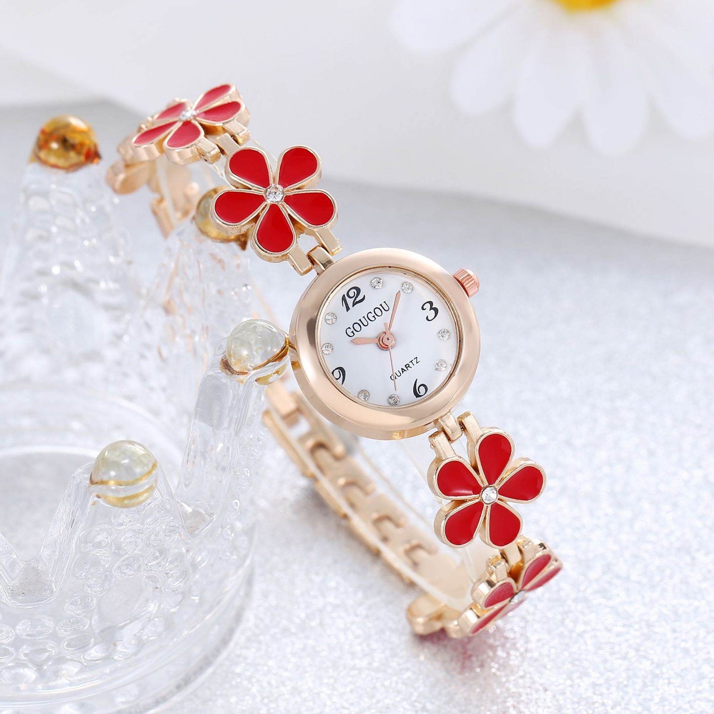Ladies Petal Patterned Quartz Watch Bracelet Set - terrifictrend
