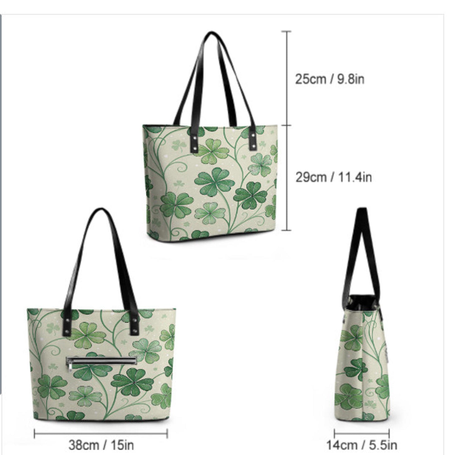 Custom Tote Hand Shoulder Bag 12 X 15 St Patricks Day Irish Shamrock Clover Luck Terrifictrend