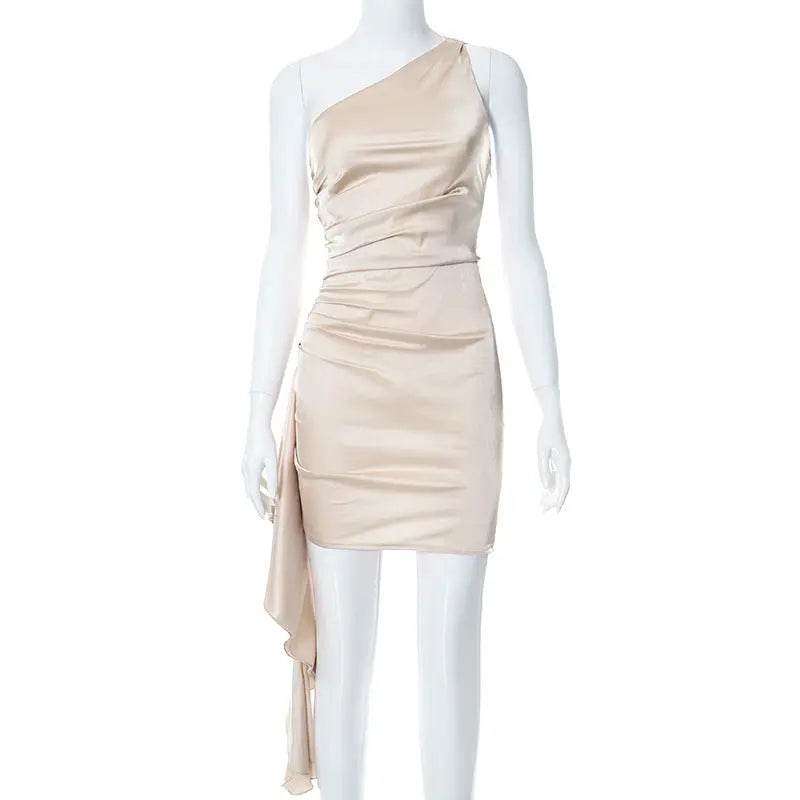 One-shoulder Sleeveless Mini Dress Sexy Slim Backless Skirt Party Wedding Dresses Womens Clothing - terrifictrend