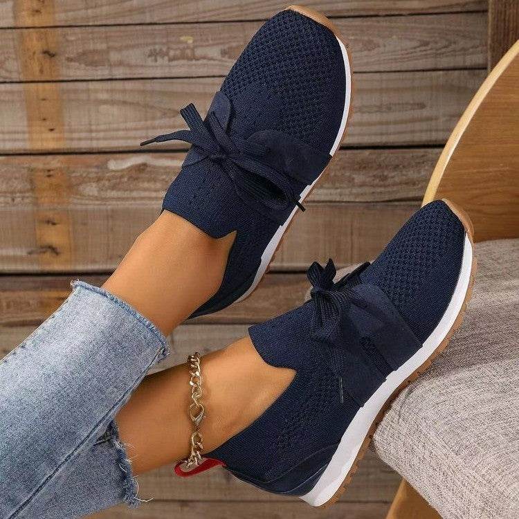 New Lace Up Mesh Flats Shoes For Women Breathable Casual Breathable Walking Wedges Shoes - terrifictrend