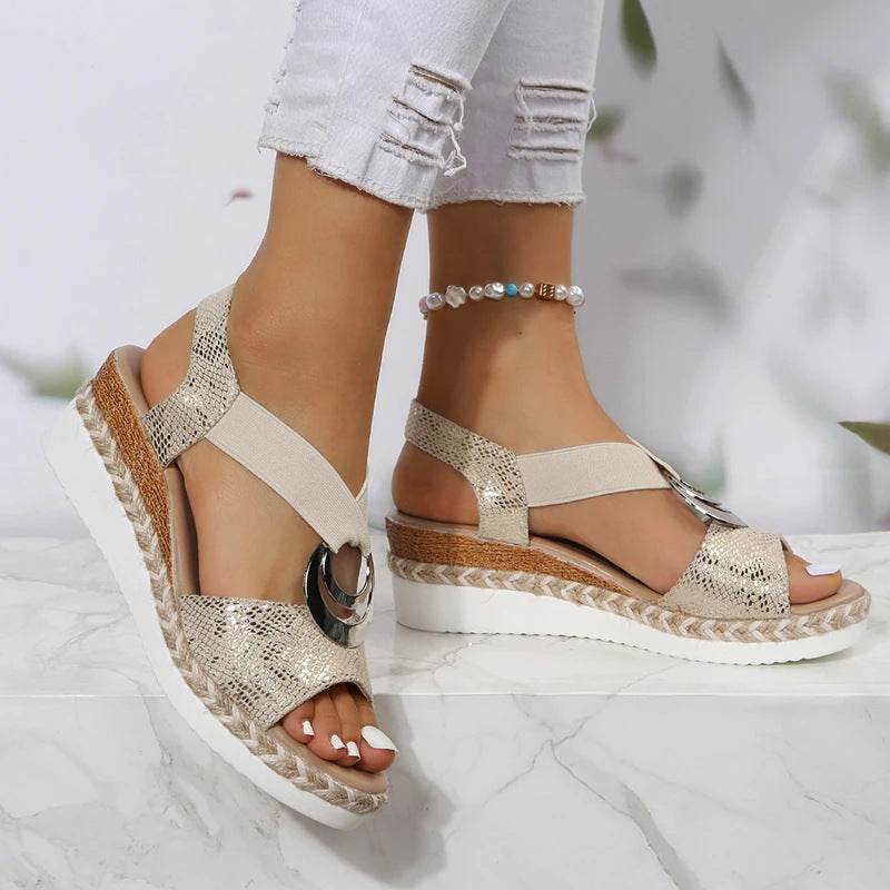 Women's Peep Toe Serpentine Wedges Sandals With Circle Design Casual Summer Shoes - terrifictrend