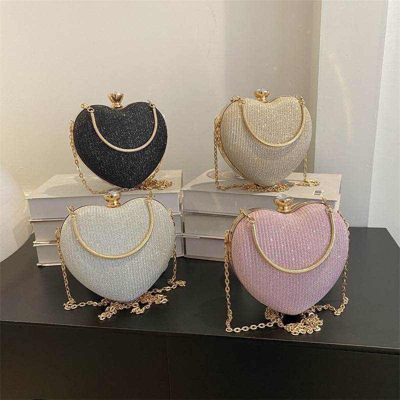 Evening Clutch Bag Women Bag Shiny Handbag Heart Shape Metal Clutches Bag Fashion Chain Shoulder Crossbody Bag Luxury Lady Purse Valentines Day Outfit - terrifictrend