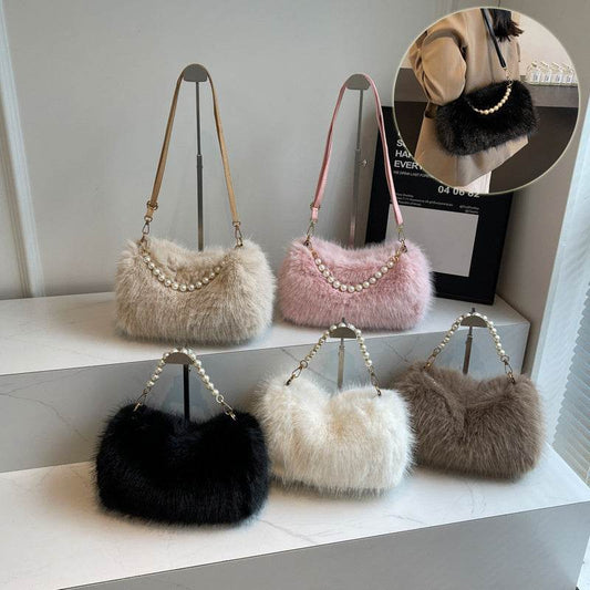 Autumn And Winter Fashion Shoulder Bags Pearl Chain Crossbody Bag Versatile Commuting Armpit Plush Female Bag - terrifictrend