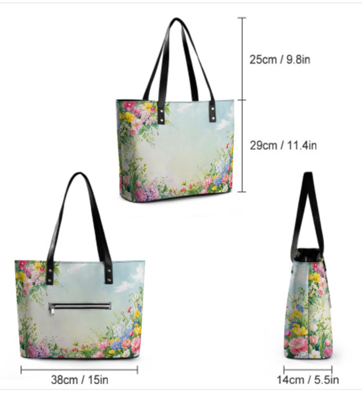 Custom Tote Hand Shoulder Bag 12 X 15 Spring Flowers Subtle Pastel Pink Blues Terrifictrend