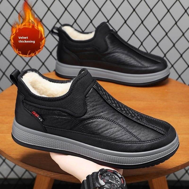 Winter Warm Fleece Snow Boots Round-toed Platform Ankle Boot Fashion Simple Non-slip Flat Cotton Shoes Men - terrifictrend