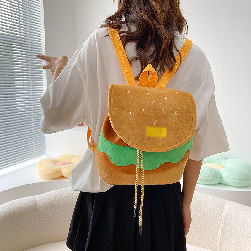 Cute Hamburger Plush Backpack Soft Cartoon Burger Plush Coin Purse Girls Kindergarten School Bookbag Children Kids Pack - terrifictrend