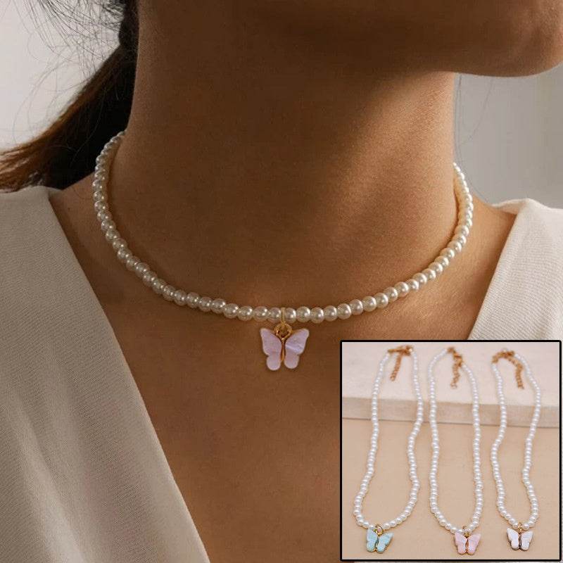 Elegant White Pearl Choker Necklace Small Round Pearl Wedding Butterfly Necklace For Women Charm Fashion Jewelry - terrifictrend