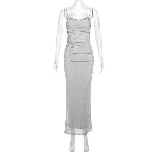 Lace Edge Waist-tight Hot Fashion Party Mesh See-through Lined Sling Dress - terrifictrend
